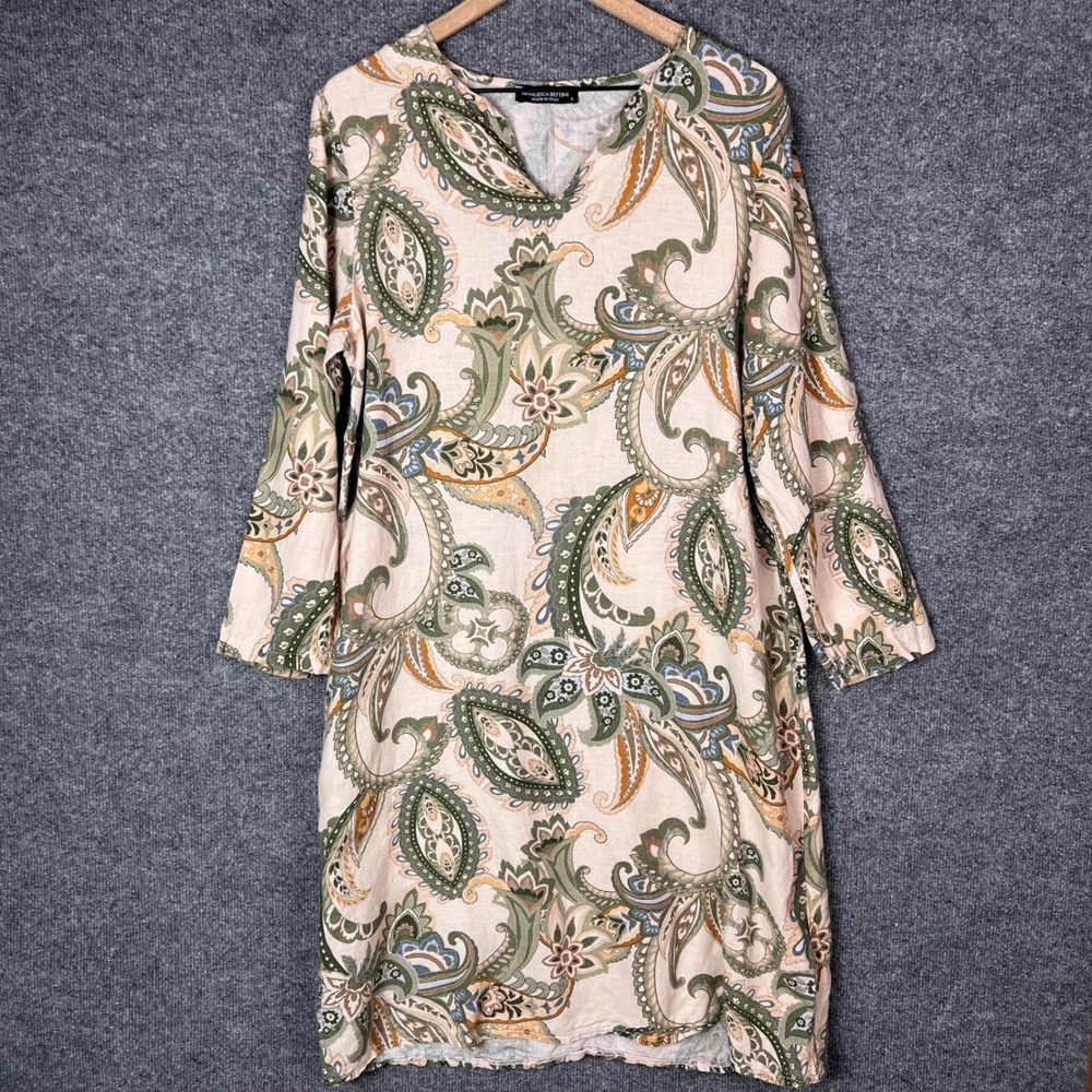 Francesca Bettini Tunic Dress Womens L Pink Paisley  Linen Cotton Italy